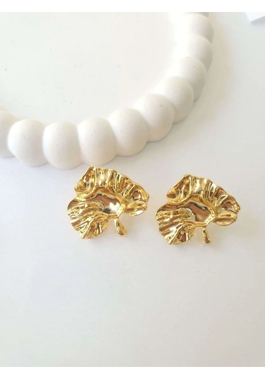 Çelik Gold Yaprak Kadın Küpe Sevgiliye Hediye Altın