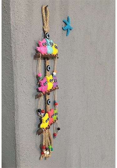 Renkli Baykuş Duvar Süsü. Dekoratif Bahçe. Balkon Süsü