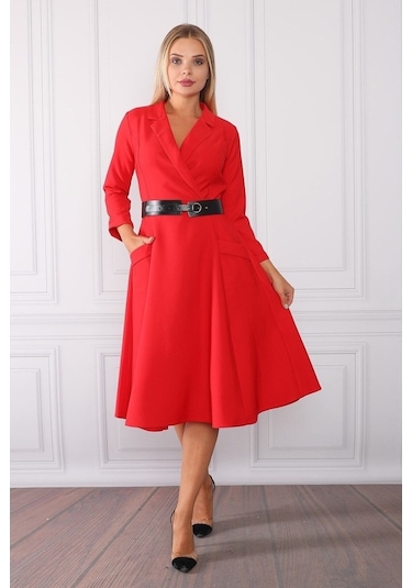E.T.'S Element'S Kadın Kruvaze Yaka Elbise Kırmızı