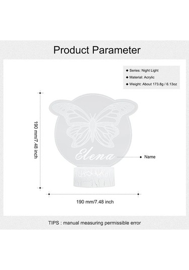Wealthglow Kişiselleştirilmiş Kelebek Gece Lambası Özel Isim Akrilik Led Cen4u7 Siyah