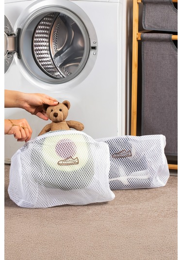 Porsima 3128 Çamaşır Yıkama Filesi Fermuarlı Bölmeli Ayakkabı Yıkama Filesi Deforme Önleyici Torba File Beyaz