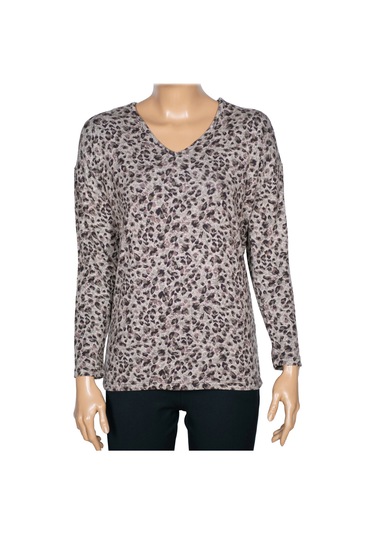 Barem Kadın Lina Büyük Beden Kışlık V Yaka Yumoş Kahve Bluz D08 Kahve