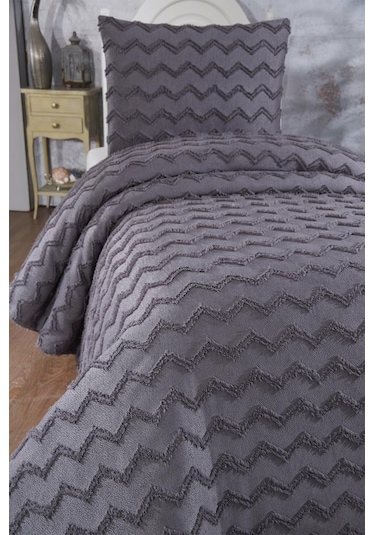 Çeyiz Diyarı Lumpa 2 Parça Tek Kişilik Pike Takımı Antrasit Antrasit