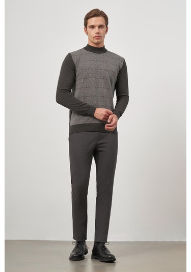 Koyu Antrasit Uzun Kol Kendinden Örme Yarım Balıkçı Yaka Classic Comfort Fit Triko 1012245152 Koyu Antrasit