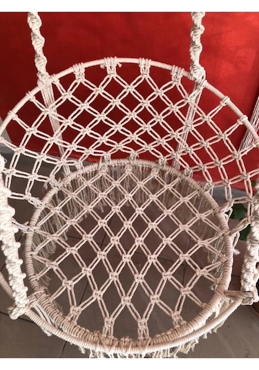 Makrome Özel Örgü Burgu Halatlı Salıncak Hamak Ekru