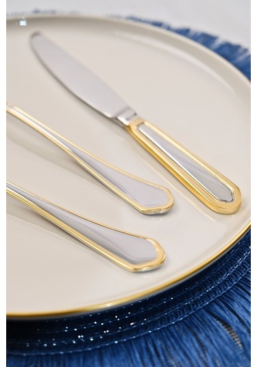 Lugga Mira Gold Tatlı Çatal Kaşık Bıçak Takımı 6 Kişilik 18 Parça Altın - Gümüş