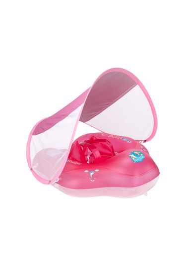 Qingmipy "swimboboy Şişme Bebek Yüzme Simidi - Güneşlikli Ve Pompalı 3-24 Ay İçin" Pembe