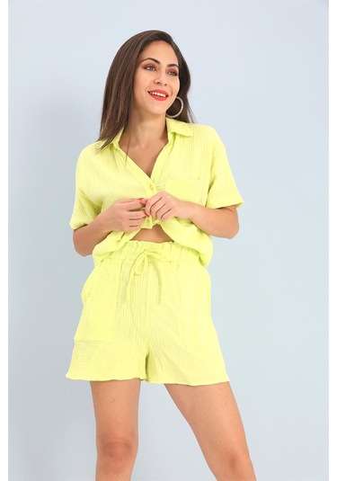 Takım Müslin Gömlek Şort - Sarı-sarı Sarı