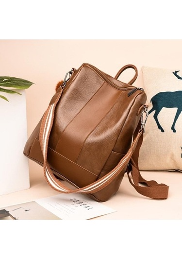 Luckydog Kahverengi 5 Fonksiyonlu Seyahat Çantası Retro Siyah Kadın Sırt Çantası Kahverengi