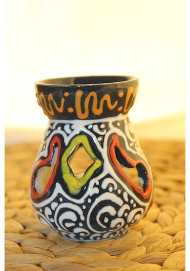 Buhardanlık Seramik El İşi Çini Motifli Buhurdanlık Mini Yeşil