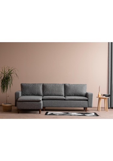 Lungo Modüler Köşe Koltuk Takımı L Koltuk - Gri Keten Açık Gri