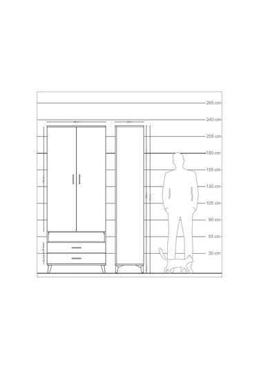 Arges Dolap 3 Raflı 2 Çekmeceli Tek Askılı 88x30x221 Çam-aytaşı Atlas Çam