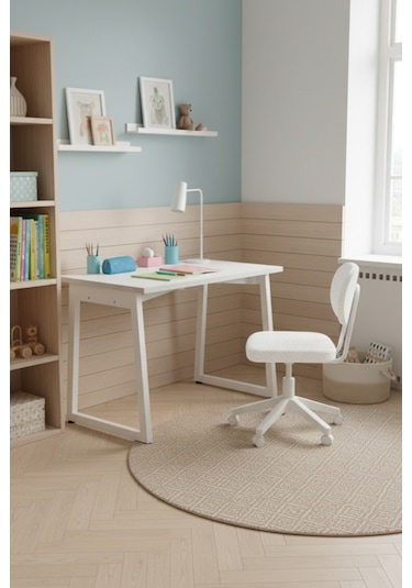 Vilinze Biga Çalışma Ofis Masası Ve Deniz Çalışma Ofis Sandalyesi Set - 60x90 Cm Beyaz