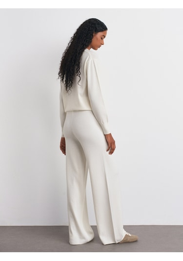 Dilvin 70163 Beli Lastikli Yünlü Triko Pantolon-ekru Ekru