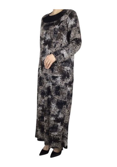 Kadın Desenli Kulplu Büyük Beden Anne Elbise Bordo