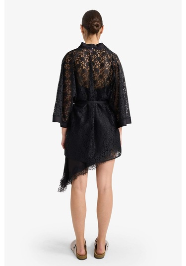 Defacto Regular Fit Wrap Yaka Dantel Yarım Kol Sabahlık G1541ax25wnbk81 Siyah-bk81