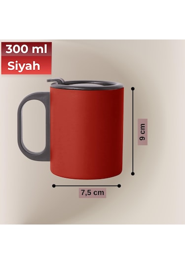 Paslanmaz Çelik Mug, Paslanmaz Çelik Termos Bardak-300 Ml Kırmızı