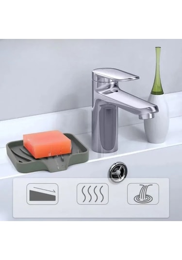 Teltree Pratik Silikon Sabunluk - Kendinden Süzme Tasarım, Banyo Ve Mutfak İçin Gri