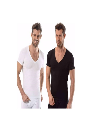 Jiber Erkek Likralı V Yaka Yarım Kol Fanila 6'Lı Paket-213