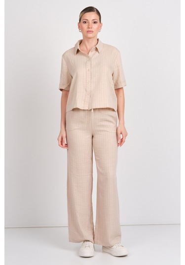Jdy Kadın Jdypower Belden Bağlamalı Çizgili Bol Paça Pantolon 15347074 Bej Bej