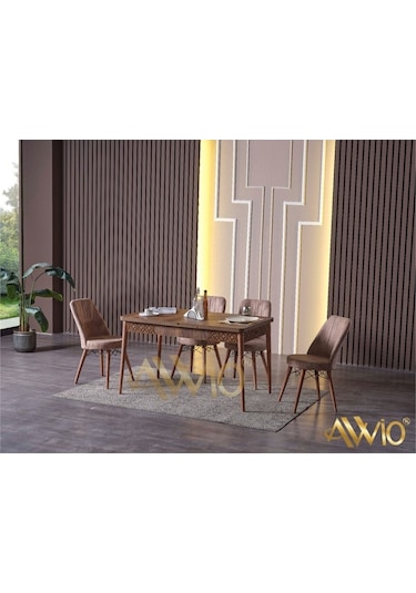 Avvio Belinda Yemek Masası Mutfak Masası Açılır Masa Takımı 4 Sandalyeli Cappucino