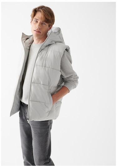 Mavi - Kapüşonlu Gri Yelek 0110089-70075 -556605409