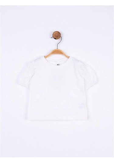 Nk Kids Kız Bebek Pamuklu Kısa Kol Kol Büzgülü Basic Tshirt-11691 Krem