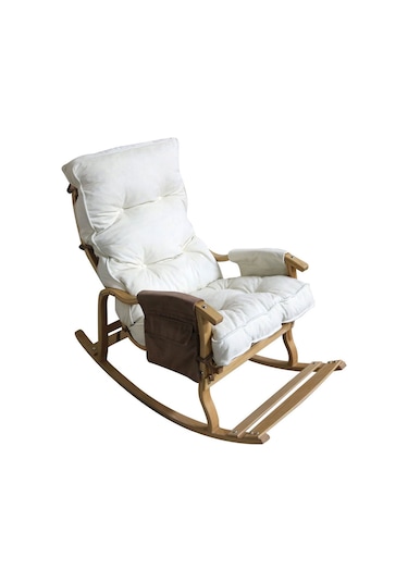 Enda Home Mosso Çift Minderli Ahşap Sallanan Sandalye Tv Baba Koltuğu Dinlenme Koltuğu Kahve - Krem