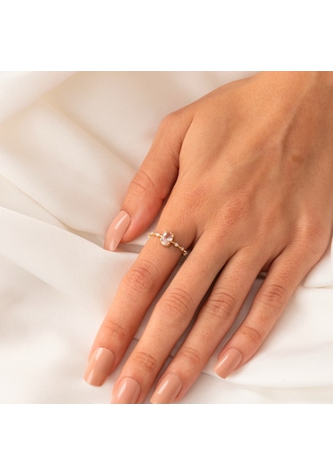 Gümüş Yüzük - Morganit Taşlı Kadın Modern Tasarım 925 Ayar Gümüş Evlilik Teklifi Yüzüğü Sarı