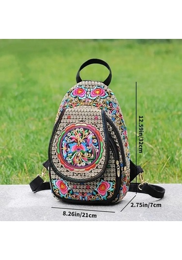 Yogodlns El Yapımı Işlemeli Tasarım Kanvas Sırt Çantası Kadın Küçük Etnik Sırt Çantası Sırt Çantası Kadın Seyahat Çok Fonksiyonlu Omuz Göğüs Çantası Renk