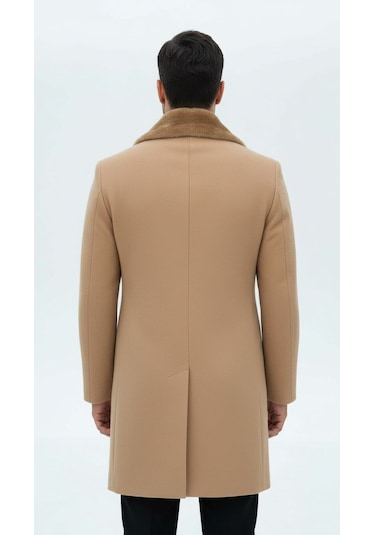 Plus Scorpion Erkek Uzun Kaşe Kaban Çıkartılabilir Kürk Yaka, Astarlı Ve Cepli Slim Fit Mont Bej, Gri, Siyah, Taba Bej