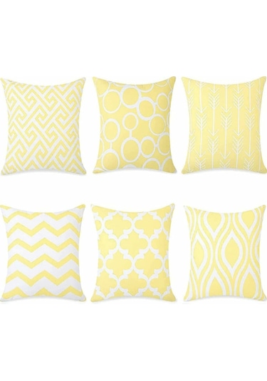 Tuval Kare Dekoratif Yastık Minder Kılıfı, 18 18 İnç, 6 Adet 008 Çok Renkli