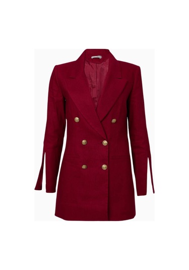 Alice And Olivia Campbell Yırtmaç Kollu Tailored Blazer Koyu Kırmızı