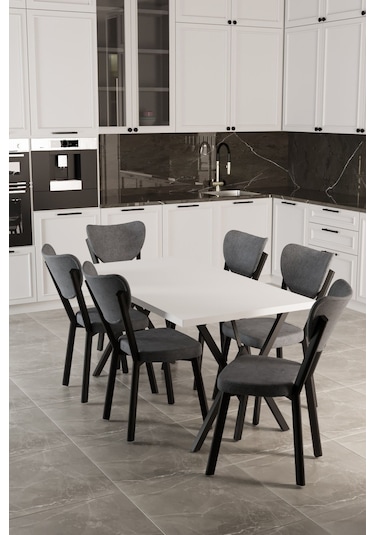 Elma 6 Kişilik Mutfak Yemek Masa Takımı Gri