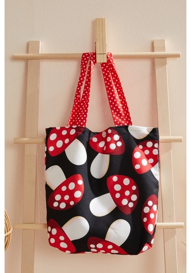 Poprat Desen Mavi Puantiyeli Bez Plaj Alışveriş Çantası Çok Renkli