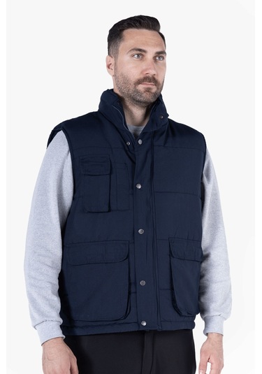 Elyaf Dolgulu Dik Yakalı Yelek Lacivert