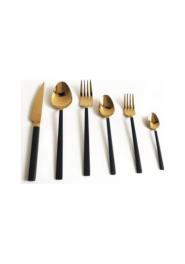 Sıla 36 Parça Elit Siyah Gold Titanyum Kutulu Çatal Kaşık Bıçak Seti Siyah