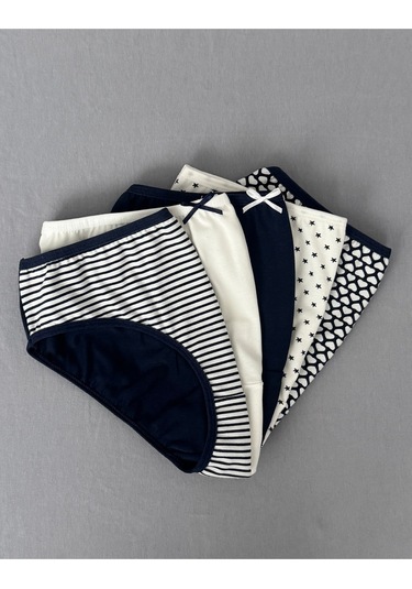 Alya Underwear Pamuklu Kadın Külot Slip Empirme Baskılı Yüksek Bel İç Çamaşırı - 5'li Paket - Lacivert Çok Renkli Y21