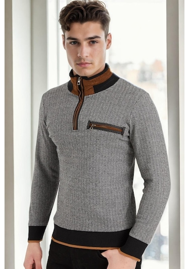 9039 Dewberry Erkek Sweatshırt-desenli Siyah Desenli Siyah