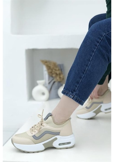 Konfores 1657 Anatomik Air Tabanlı Bayan Sneakers Ayakkabı Bej