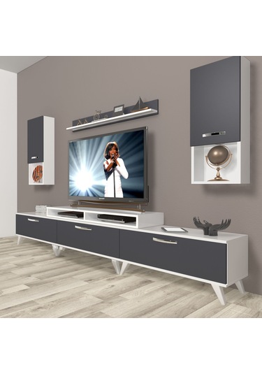 Decoraktiv Ekoflex 270da Mdf Retro Tv Ünitesi Tv Sehpası Beyaz - Antrasit