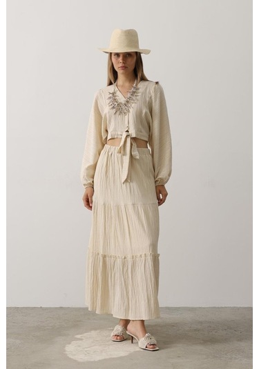 Balon Kollu Etekli Kaş Takım - Taş Altın