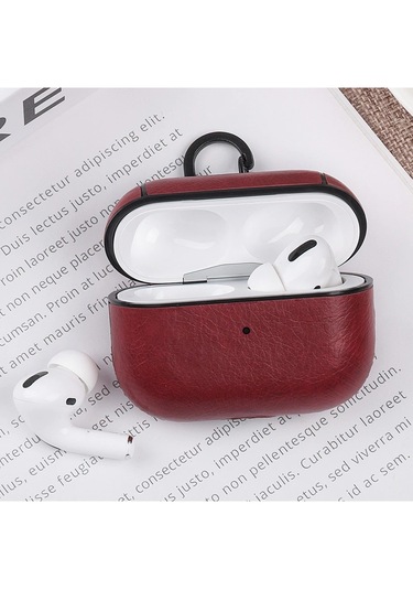 Airpods Uyumlu Pro 2. Nesil Lüx Deri Suni Deri Kılıf 360 Koruma+kanca Bordo