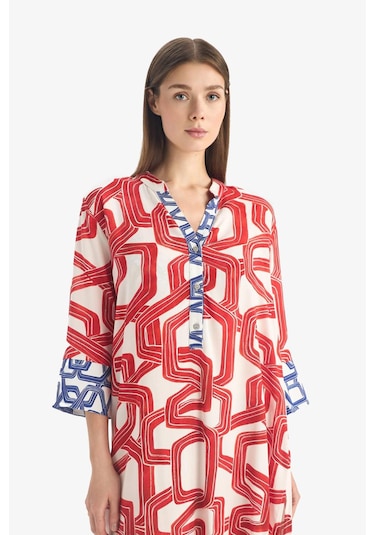 Defacto Regular Fit Desenli Plaj Elbisesi-fall İn Love D0452ax25smrd63 Kırmızı