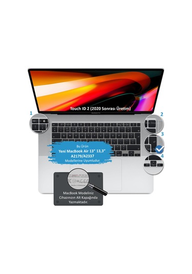 Apple Uyumlu MacBook Air 13inc Klavye Koruyucu A2179 A2337 Avrupa İngilizce