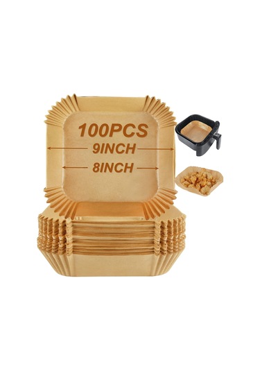 Hava Fritözü Pişirme Kağıdı, Kare Tek Kullanımlık Levhalar, Hava Fritözü İçin Yağ Geçirmez, Cosorı, Ninja, Tower Cosori 7.9" 100 Adet Kahverengi İle Uyumlu