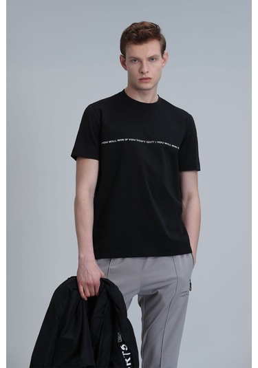 Lufian Erkek Carlos Modern Grafik T-shirt 111020211 Siyah