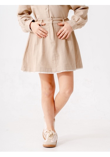 Kız Çocuk Garnili Kot Etek 2603 Bej