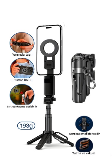 Magsafe Mıknatıslı 41.5 Cm 360 Ayarlanabilir Bluetooth Alüminyum Telefon Tripod Android İos