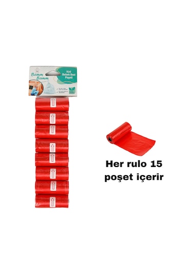 Bamm Bamm Kirli Bebek Bezi Poşeti Çanta Boy Kırmızı 8 x 15'li 22 x 32 CM